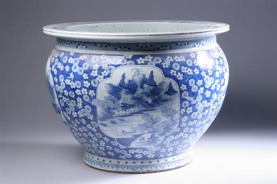 Appraisal: CHINESE BLUE AND WHITE PORCELAIN JARDINI RE Painted to depict