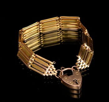 Appraisal: A Vintage English Rose Gold Gate Bracelet with Heart Padlock