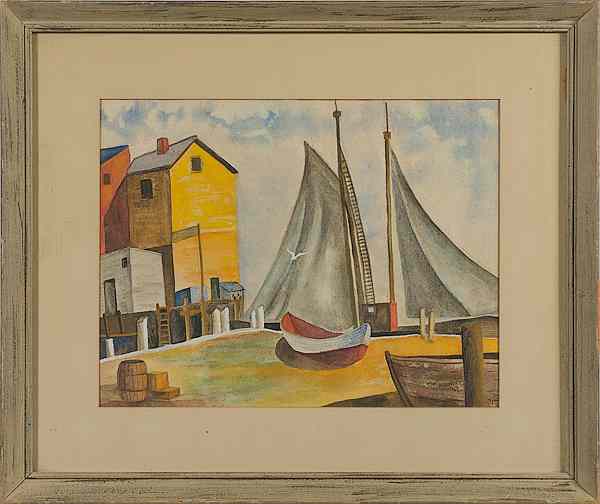 Appraisal: Harbor Scene by Tom Niehaus Watercolor Tom Niehaus American th