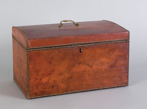 Appraisal: Pigskin bound dome lid storage box ca with exceptional brass