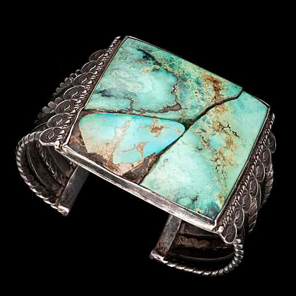 Appraisal: Navajo Bracelet with Large Turquoise Collected by Virginia Doneghy -