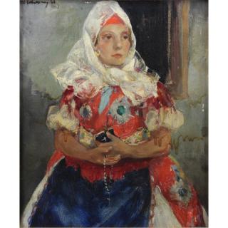 Appraisal: Antique Russian School Oil on Panel Woman With Prayer Book