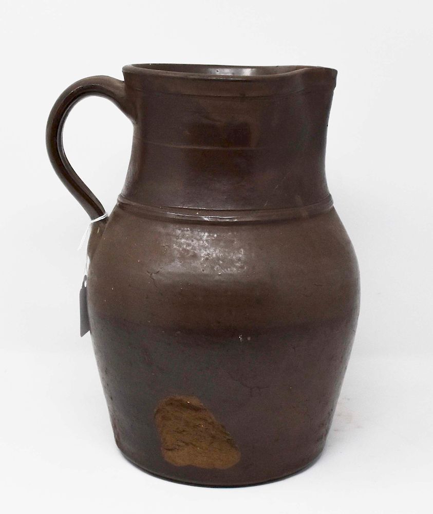 Appraisal: Early Brown Stoneware Shaped Jug Early Brown Stoneware Shaped Jug