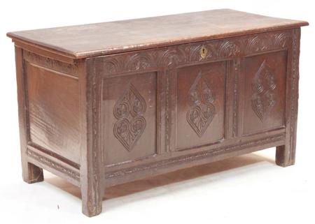 Appraisal: A th century oak coffer the rectangular lid over a