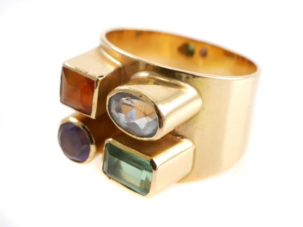 Appraisal: Men's four colored gemstones round oval square and emerald cut