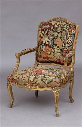 Appraisal: REGENCE-STYLE CARVED GILTWOOD FAUTEUIL A LA REINE The cartouche-shape back