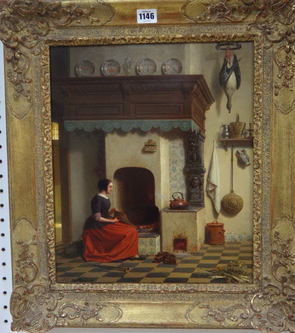 Appraisal: Antoon Francois Heijligers - Dutch interior scene with girl lighting