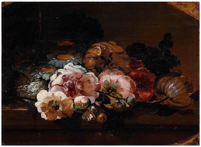 Appraisal: French School painting still life with peonies lilacs tulips and