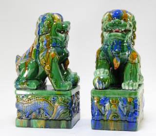 Appraisal: PR Chinese Ceramic Sancai Glaze Foo Dog Figures CHINA TH