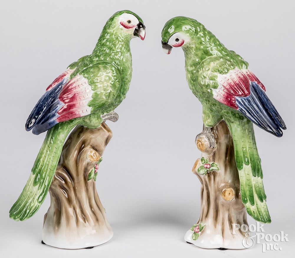 Appraisal: Pair of contemporary porcelain parrot figures Pair of contemporary porcelain