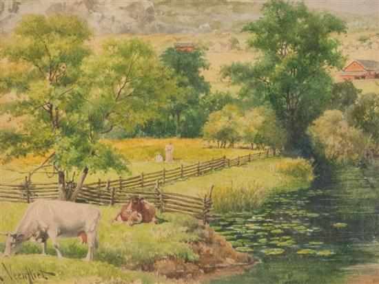 Appraisal: Richard Veenfliet American th century Landscape with Cattle and Farms