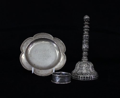 Appraisal: A silver pin tray Sheffield of flowerhead form with beaded