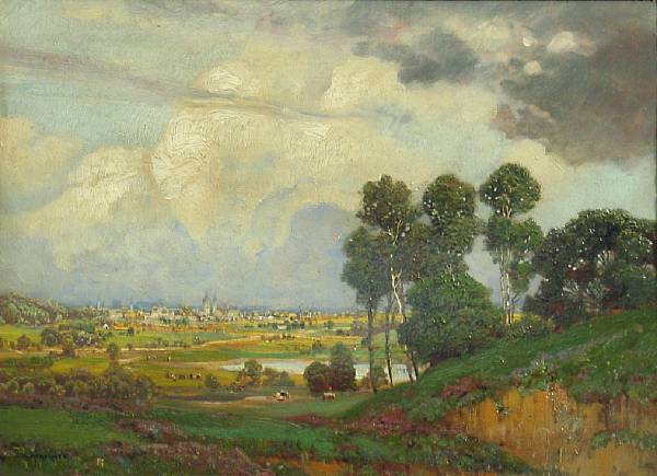 Appraisal: Alois Arnegger Austrian - An extensive landscape with a town