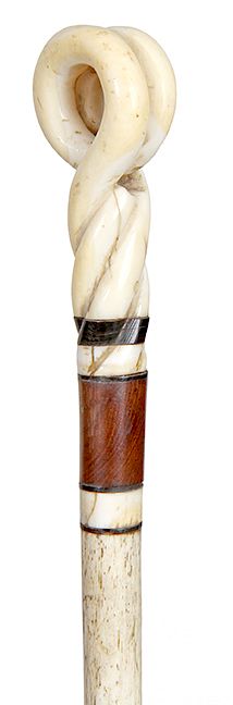 Appraisal: Scrimshaw Whalebone Cane- Mid th Century- Whale s tooth handle