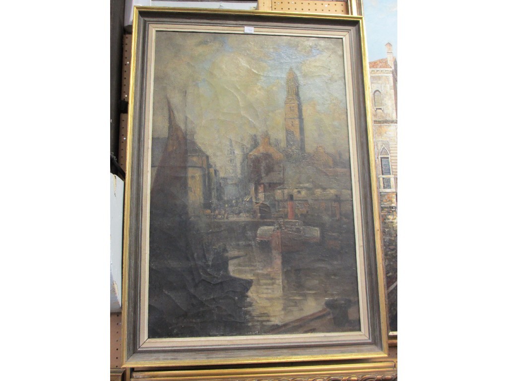 Appraisal: A G HANNAH Oil on canvas Continental townscape signed and