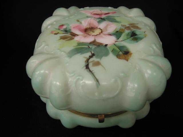 Appraisal: Wavecrest Victorian Art Glass Dresser Box floral on green puffy