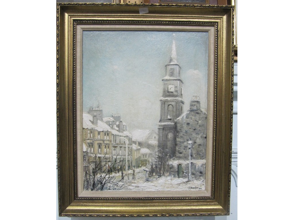 Appraisal: JAMES PATRICK Oil on board 'The Cross Kirkintilloch' signed recto