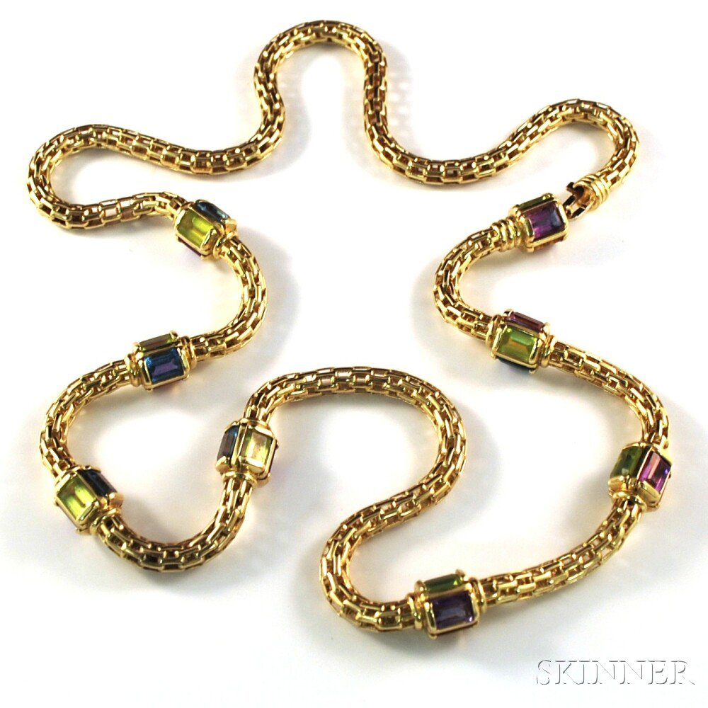 Appraisal: kt Gold Gem-set Chain with peridot blue topaz amethyst and