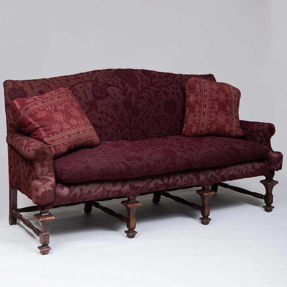 Appraisal: Continental Baroque Style Stained Oak and Embroidered Upholstered Settee x