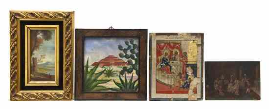 Appraisal: A Collection of Decorative Wall Hangings comprising two paintings on