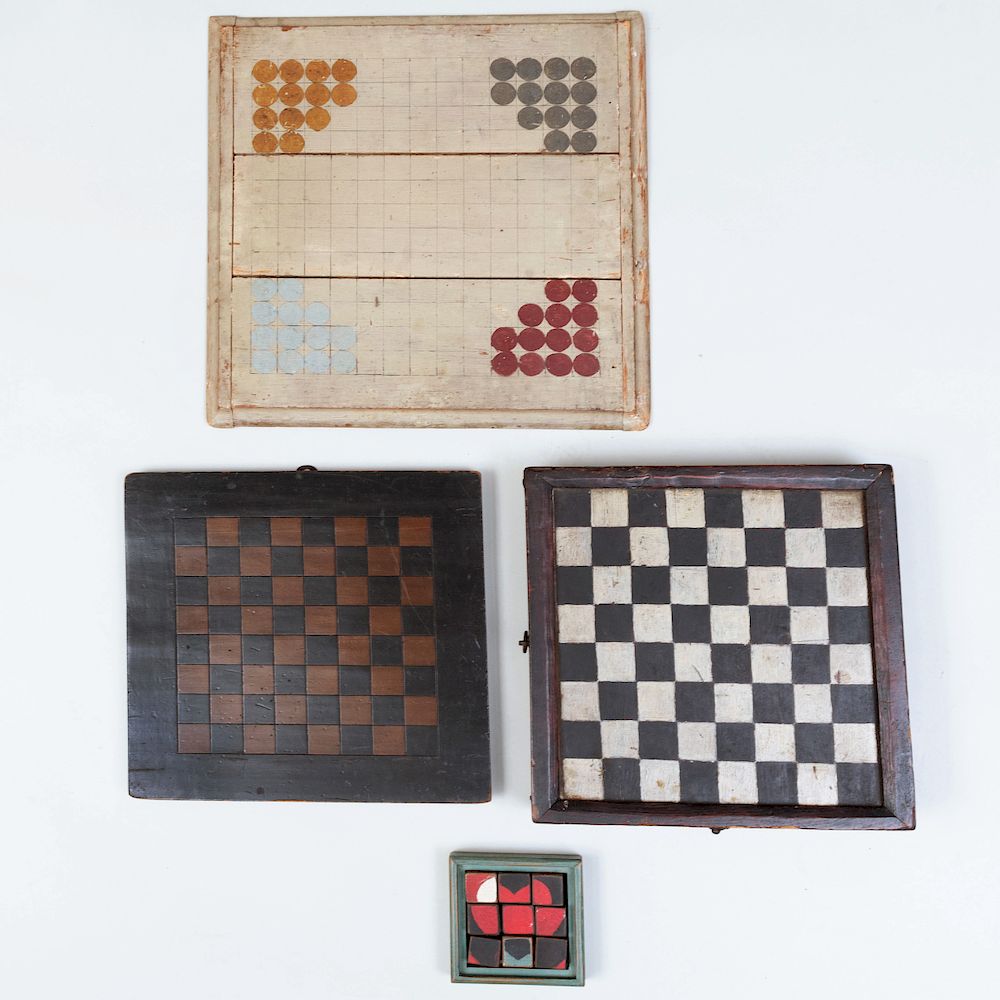 Appraisal: Three Painted Wood Folk Art Game Boards Together with a