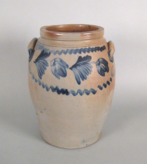 Appraisal: Pennsylvania four gallon stoneware crock th c with cobalt floral