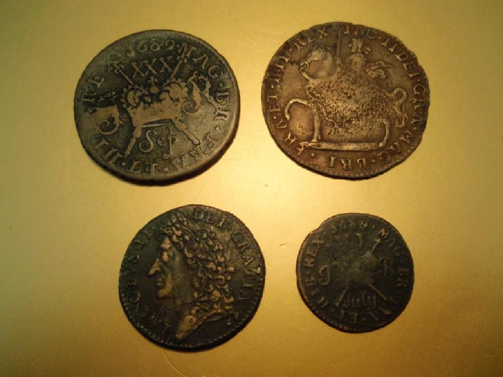 Appraisal: Four pieces of Irish gun money shilling half shilling shilling