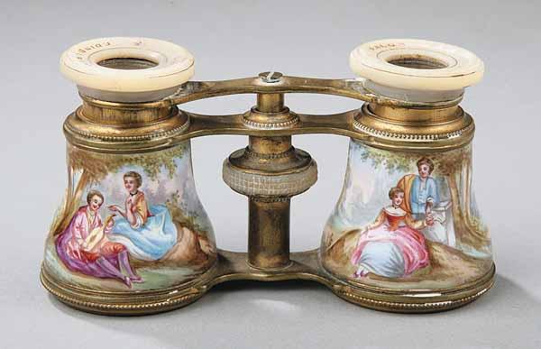 Appraisal: A Pair of French Porcelain and Brass Opera Glasses late