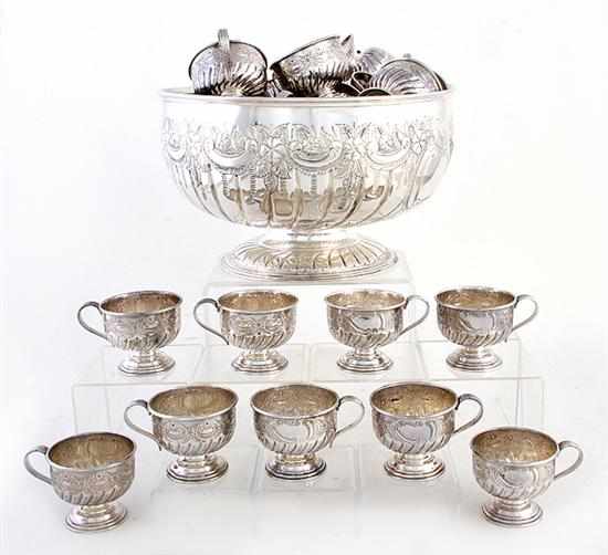 Appraisal: English silverplate punch set Kentshire pattern comprising pedestaled punch bowl