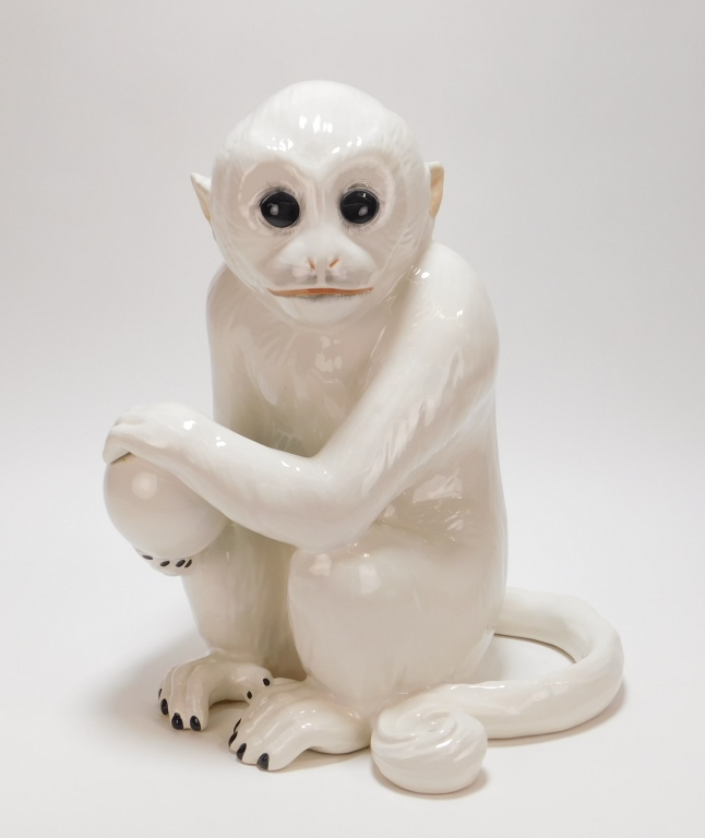 Appraisal: LG ITALIAN PORCELAIN MONKEY SCULPTURE Italy th CenturyDepicts a seated