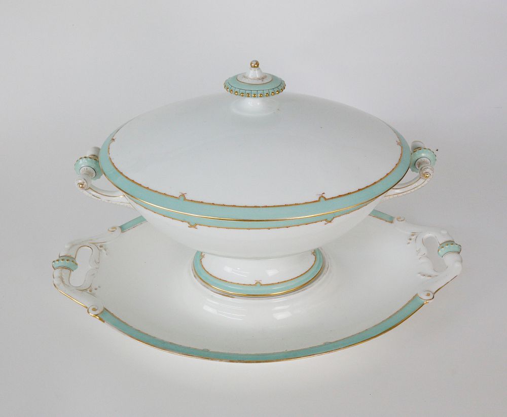 Appraisal: Tiffany Co Porcelain Covered Soup Tureen and Underplate Tiffany Co