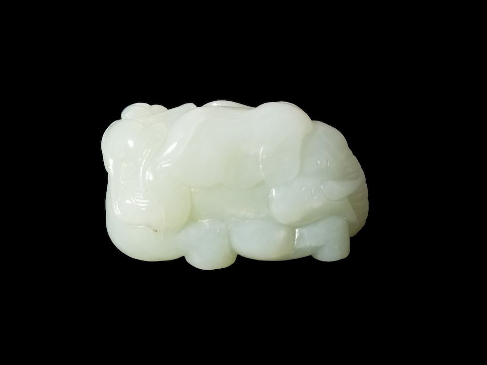 Appraisal: Carved Jade Elephant w Monkey Figural Group Carved Jade Elephant