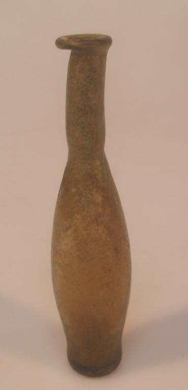 Appraisal: A late Roman light olive-green glass bottle the irregular infolded