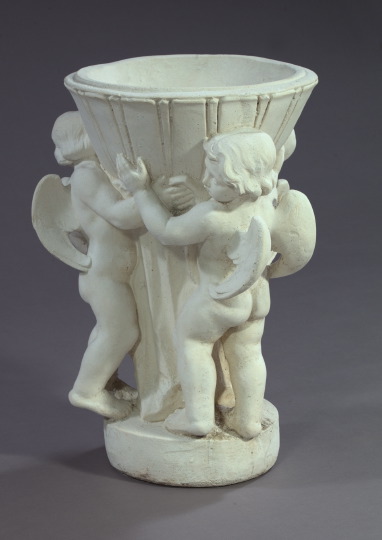 Appraisal: Cast-Cement Jardiniere modeled with three winged putti holding the bowl