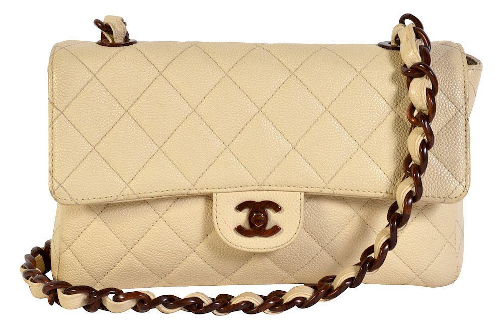 Appraisal: Medium CHANEL Beige Caviar Leather Flap Bag Medium Chanel flap