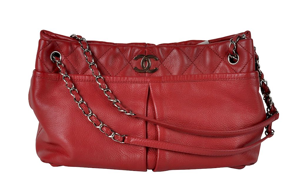 Appraisal: Red Leather CHANEL Tote Shoulder Bag Red leather Chanel shoulder