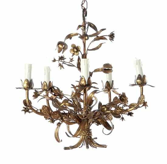 Appraisal: French gilt-metal chandelier with sconces th century hanging chandelier with