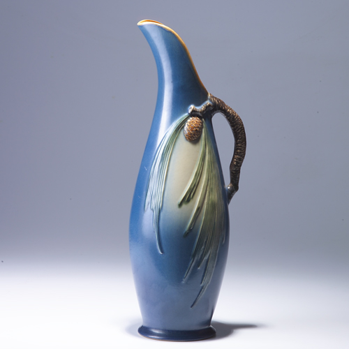 Appraisal: Rare ROSEVILLE Blue Pine Cone ewer - Raised mark