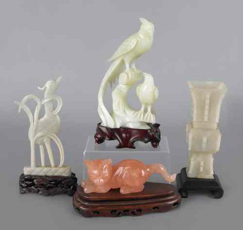 Appraisal: Chinese Ku form jade vase h together with two jade