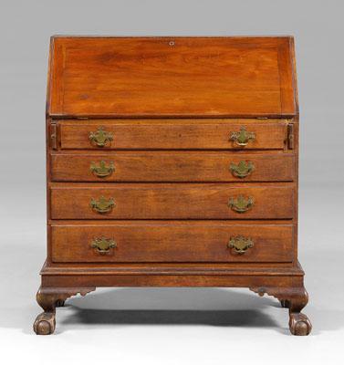 Appraisal: American Chippendale walnut desk on frame slant front with fitted