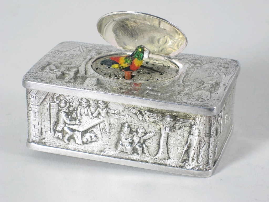 Appraisal: A Continental silver cased Singing Bird Musical Box chased and