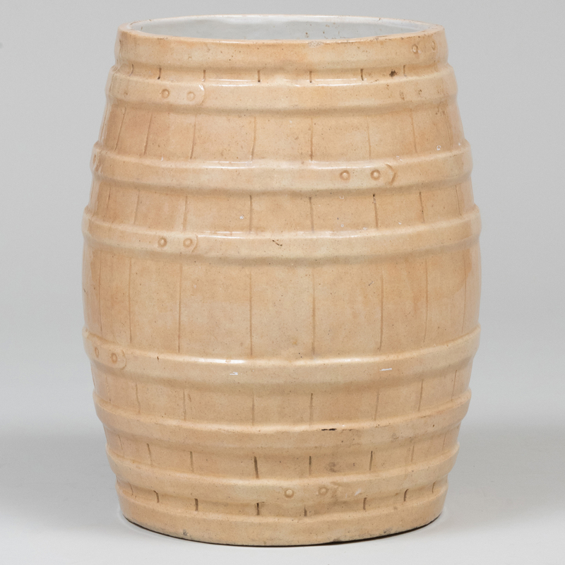 Appraisal: ENGLISH GLAZED EARTHENWARE MODEL OF A BARREL Unmarked x in