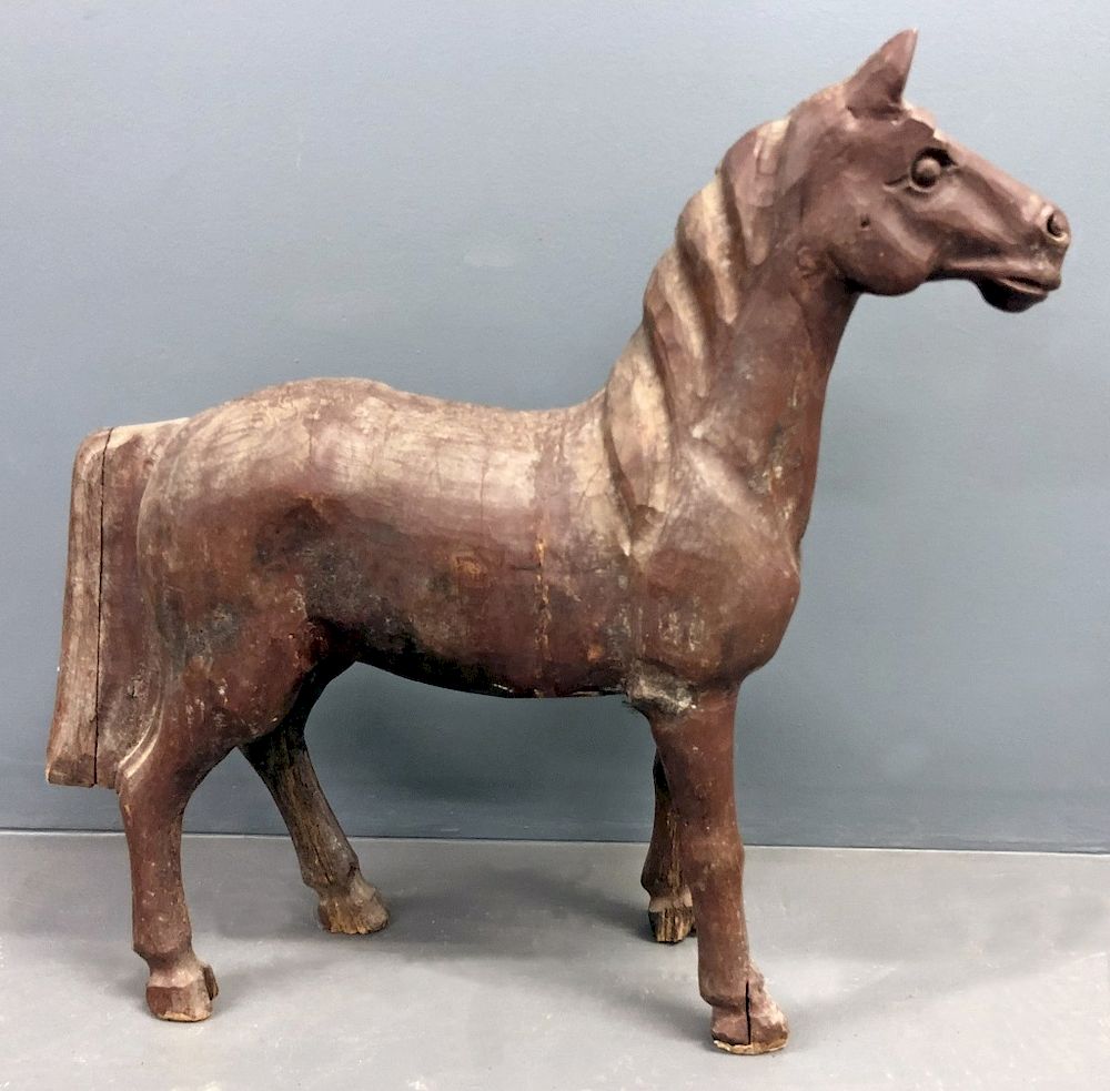 Appraisal: Wood Carved Brown Painted Horse Wood carved brown painted horse