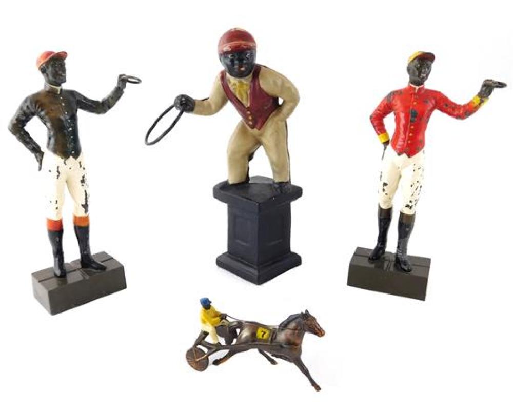 Appraisal: BLACK AMERICANA Four metal black jockeys c - including pair