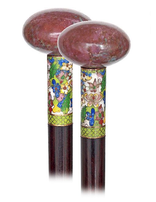 Appraisal: Ruby and Cloisonn Enamel Dress Cane -Early s -Large round