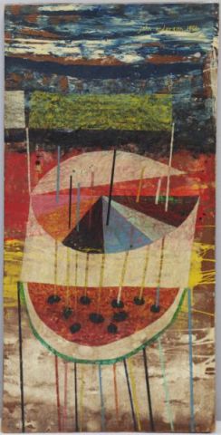 Appraisal: ANDERSON John Oil Masonite Abstract withWatermelon Signed and dated 'john