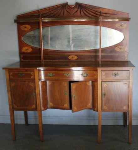 Appraisal: Inlaid Mahogany Server with Backsplash Serpentine front From a Nyack