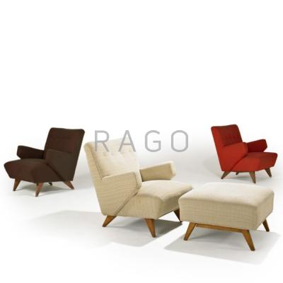 Appraisal: JENS RISOM KNOLL ASSOCIATES Three lounge chairs and ottoman USA