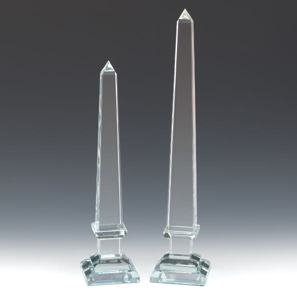 Appraisal: TWO CRYSTAL OBELISKS WITH MIRRORED BASES and Two obelisks with