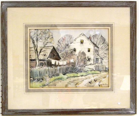 Appraisal: Hobart Nichols - gouache titled ''Road to Village'' signed LR